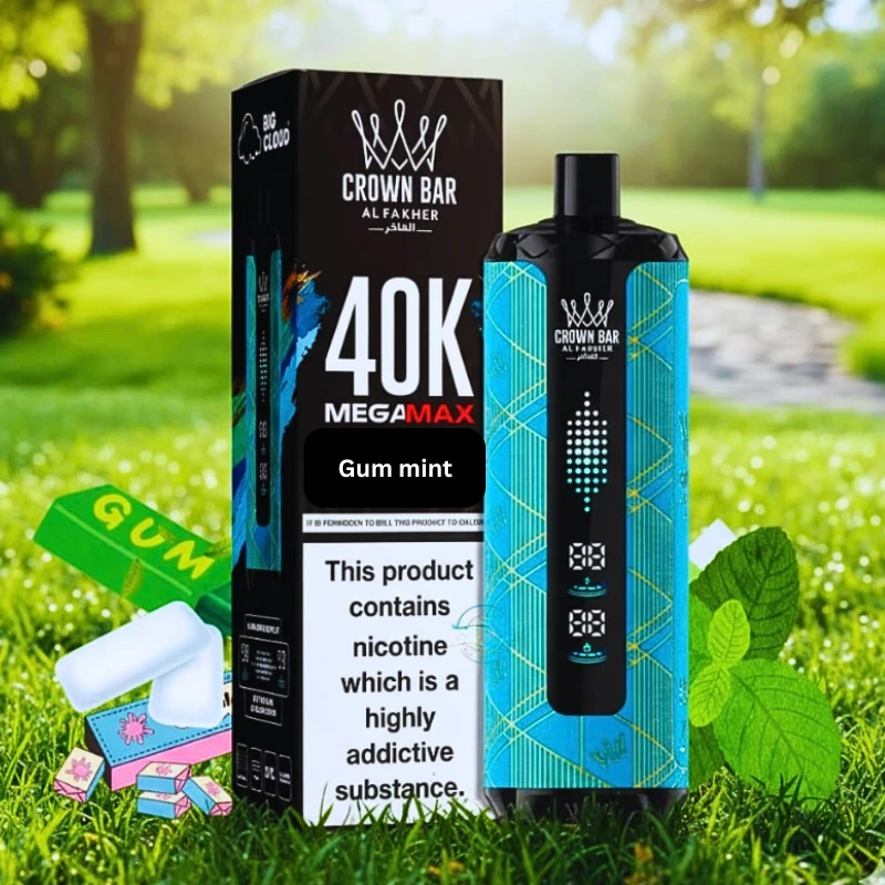 al_fakher_40_k_puffs_shisha4 Al Fakher Crown Bar 40K Dubai Gum Mint flavor shisha disposable vape
