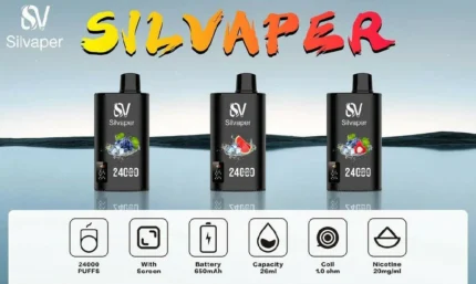 SV Silvaper 24k Puffs Disposable Vape featuring a smart digital LED display screen and 26ml capacity available at US Vape UAE.