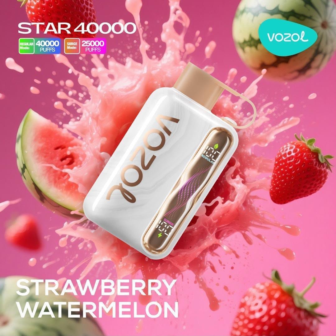 buy-vozol-40k-puffs-strawberry-watermelon-vape-uae Buy Vozol 40k Puffs Strawberry Watermelon classic sweet mixed fruit flavor device with smart LED dashboard screen.