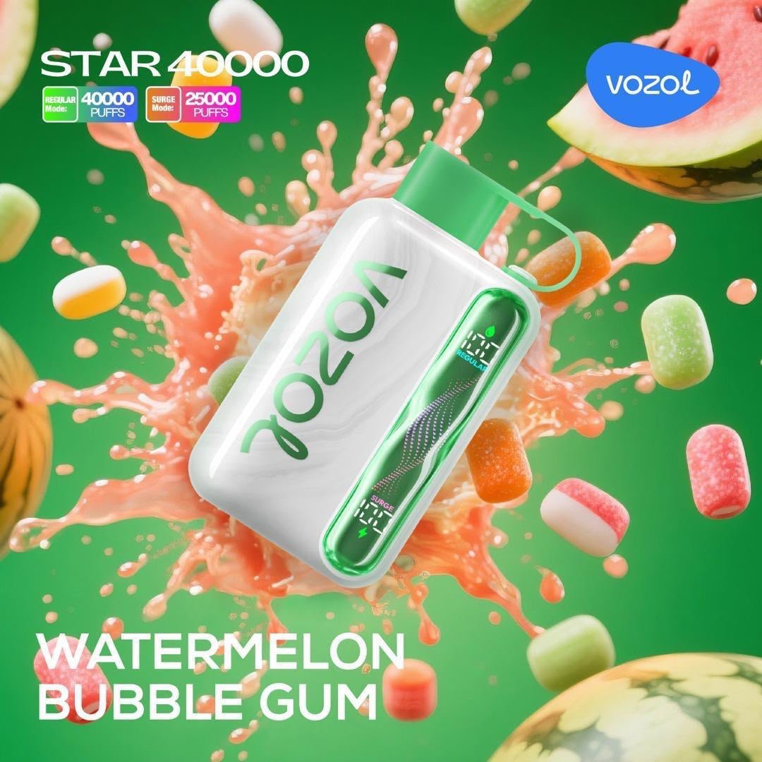 buy-vozol-40k-puffs-watermelon-bubble-gum-vape-uae Buy Vozol 40k Puffs Watermelon Bubble Gum sugary candy shop profile disposable vape device.