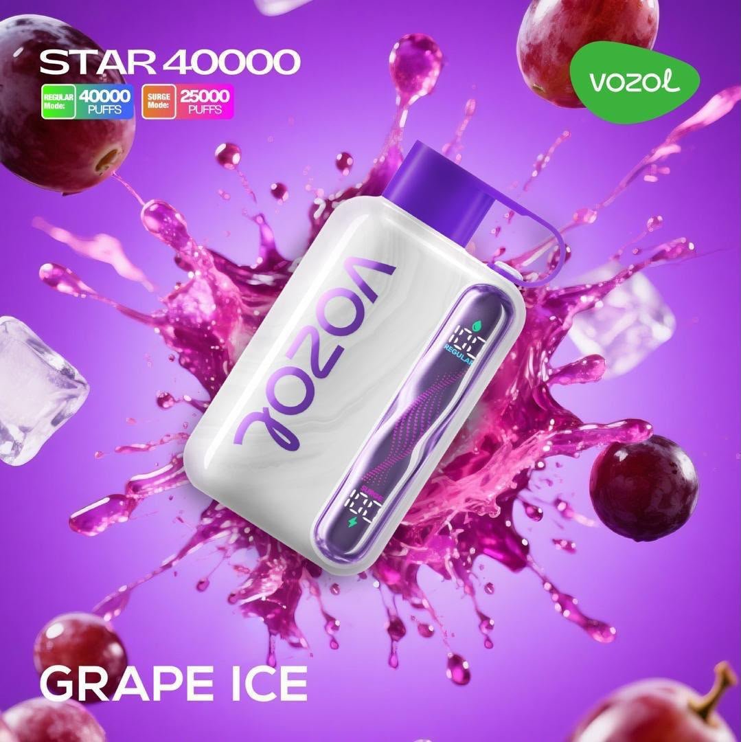 buy-vozol-40k-puffs-grape-ice-vape-uae Buy Vozol 40k Puffs Grape Ice deeply aromatic sweet dark grape flavor disposable vape pod.