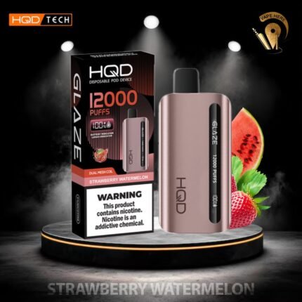 HQD Glaze 12k Puffs Strawberry Watermelon disposable vape with smart LED indicator screen available at US Vape UAE