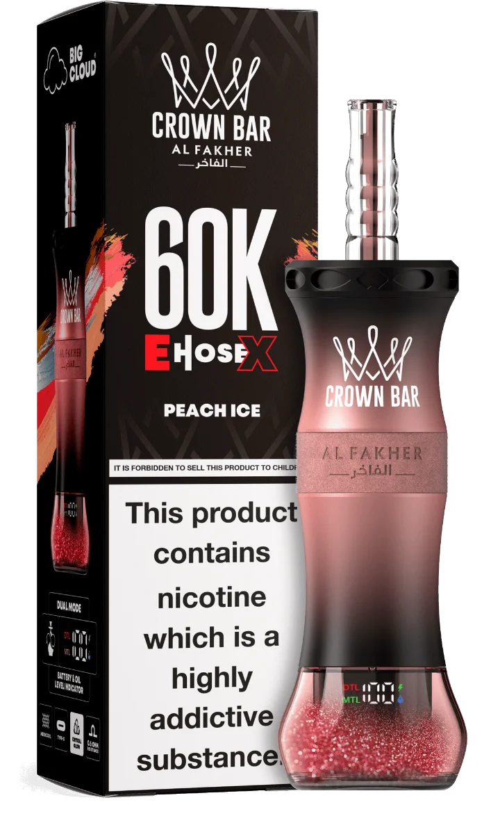 al_fakher_60k_puffs_shisha3 Al Fakher Crown Bar 60K Dubai Peach Ice flavor shisha disposable vape