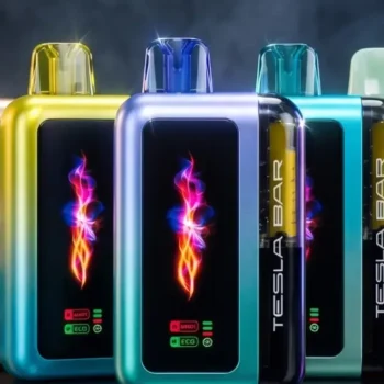 Tesla Bar 50K Dubai smart screen disposable vape lineup showcase