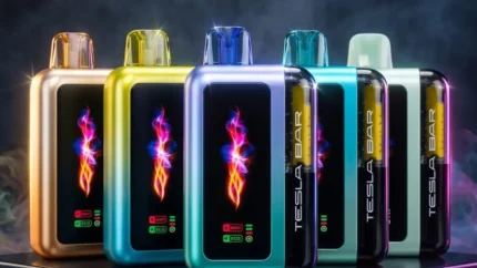 Tesla Bar 50K Dubai smart screen disposable vape lineup showcase